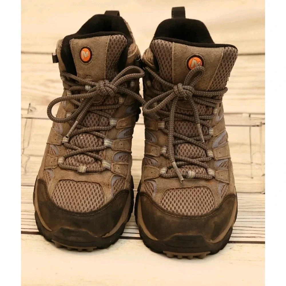 Merrell Granite Mid‎ Waterproof Hiking Boots Women's 10 Vibram Suede Mesh Brown